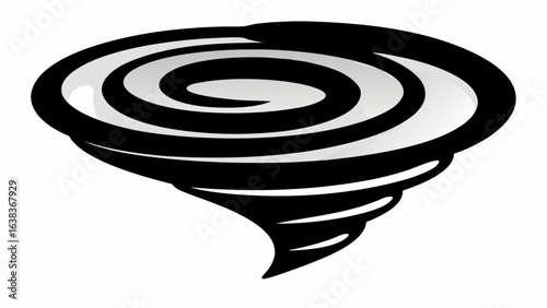 Illustration of a swirling vortex with black and white bands spiraling downwards in a conical shape silhouette