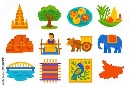Colorful icons celebrating indian culture and heritage