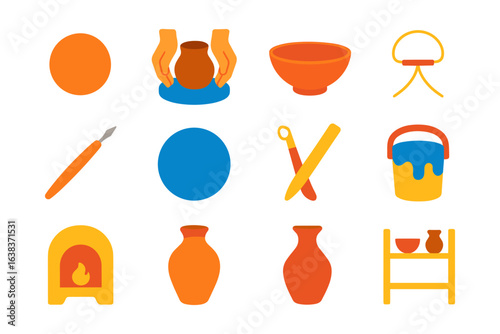 Colorful pottery tools and symbols for craft enthusiasts
