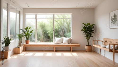 Bright and airy living space with large windows and indoor plants.
