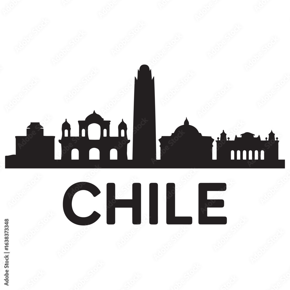Naklejka premium Vector Chile skyline. Travel Chile famous landmarks. Business and tourism concept for presentation, banner, web site. Vector black silhouette. with white background.