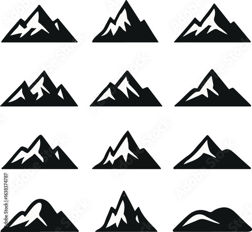Minimalist Mountain Silhouette Peaks Icon Set