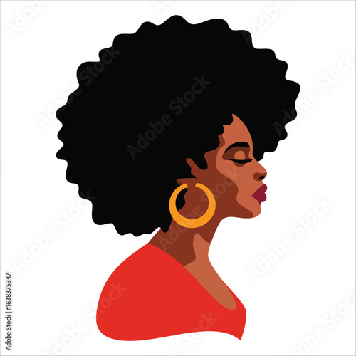 Side view portrait of African girl with dark skin in vector style. Perfect for diversity themes, cultural representation, and beauty visuals.