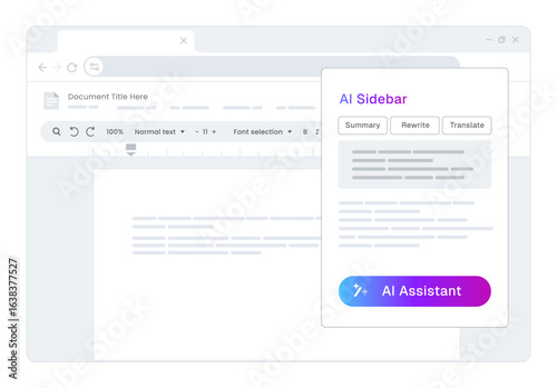 AI powered text editor document with an integrated artificial intelligence sidebar features summarization rewriting and translation AI assistance for writing and editing software