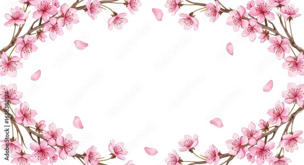 Delicate Pink Cherry Blossom Frame - Spring blossoms, floral frame, delicate petals, nature beauty, elegant design. Symbolizing: renewal, beauty, serenity, hope, springtime Delicate Pink Cherry Blossom Frame - Spring blossoms, floral frame, delicate petals, nature beauty, elegant design. Symbolizing: renewal, beauty, serenity, hope, springtime