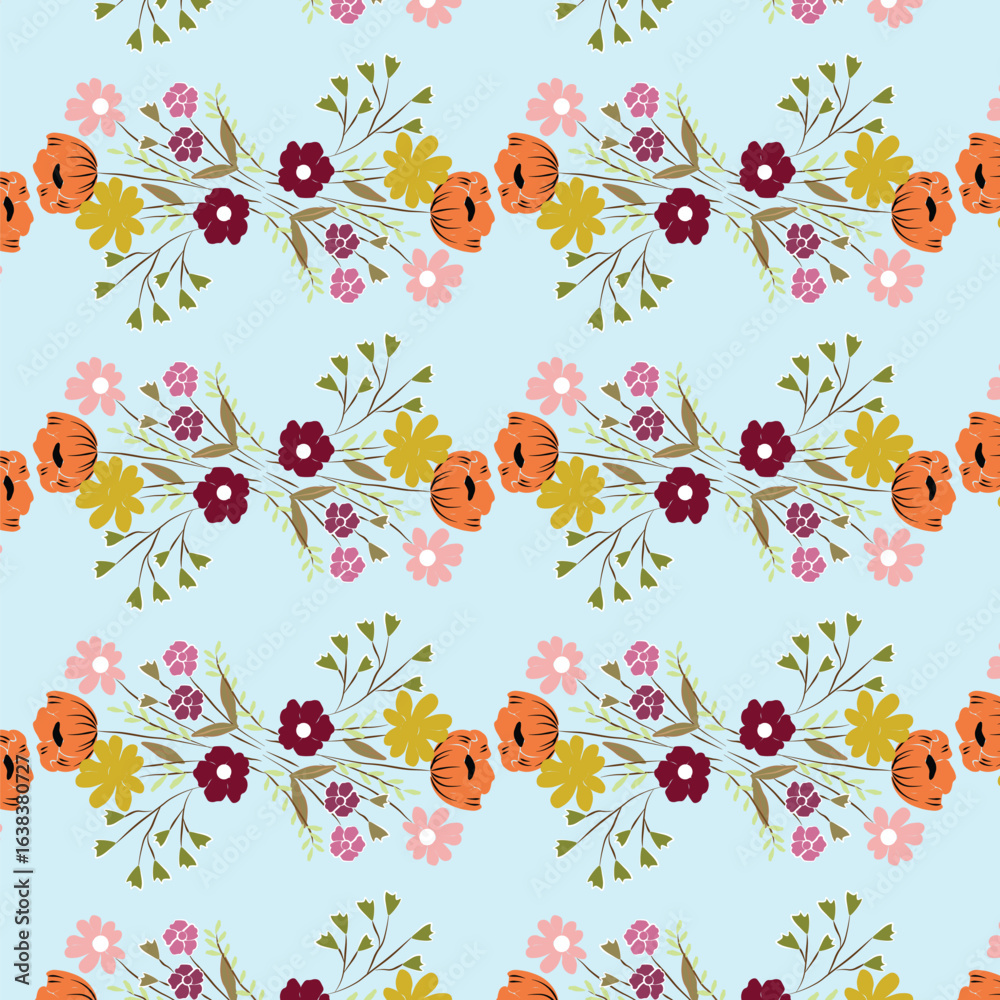 Obraz premium Vector flowers seamless pattern, line illustration, pencil drawing. Black and white floral pattern with flowers. Line art illustration. Floral pattern for invitations, wallpapers, print gift wra