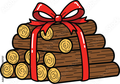 Firewood Gift, Stack of Logs with Bow, Cozy Winter Firewood, Festive Log Pile, Christmas Firewood Bundle