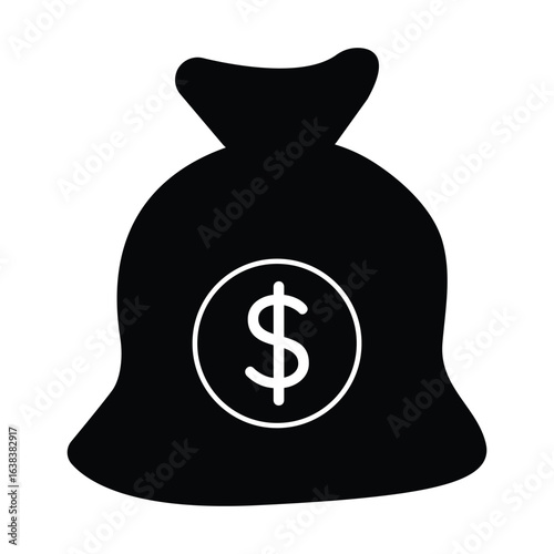 Money bag icon with dollar sign for finance savings banking investment income and wealth concept vector illustration in flat style.