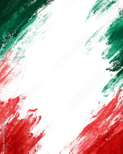 Painting with red, white, and green brush strokes forming a vertical pattern. Mexico Independence Day abstract poster template