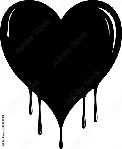 Dripping Heart Silhouette with Small Droplets