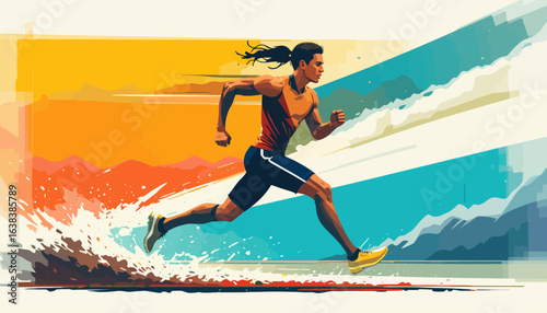  Minimalist Flat Vector of Male Athlete Running in Dynamic Pose