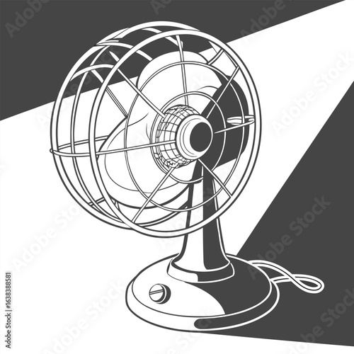 Old metal electric fan with black propellers isolated on a white background