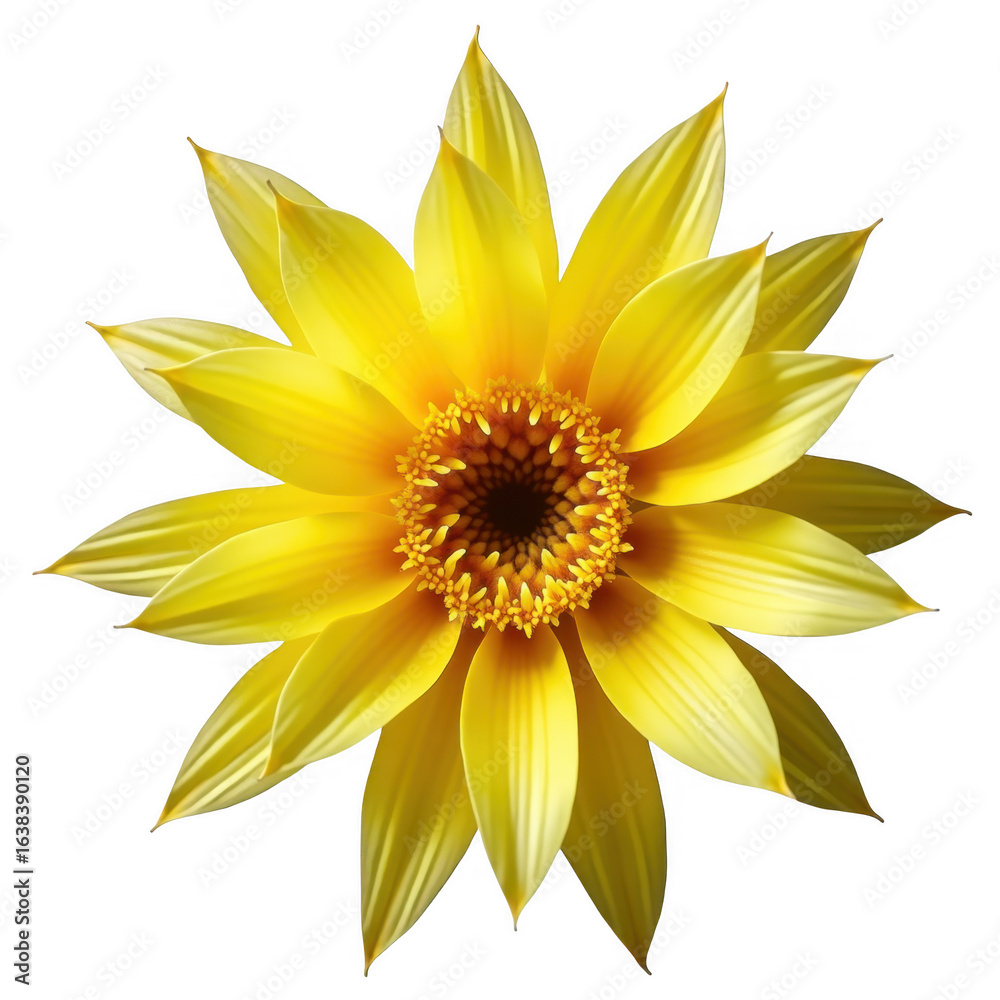 Obraz premium Vibrant yellow flower blossom with detailed petals isolated on a transparent background