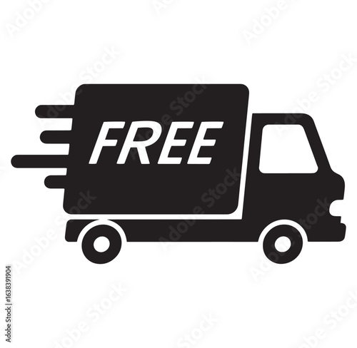 Black and white graphic illustration depicting fast free delivery service symbol
