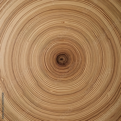 "Macro close-up of a light brown wooden surface with detailed concentric rings from a tree trunk cross-section, showcasing natural grain patterns and rich tonal variations"