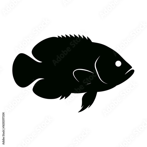 Design a black silhouette of a Oscar Fish white background clean vector shape