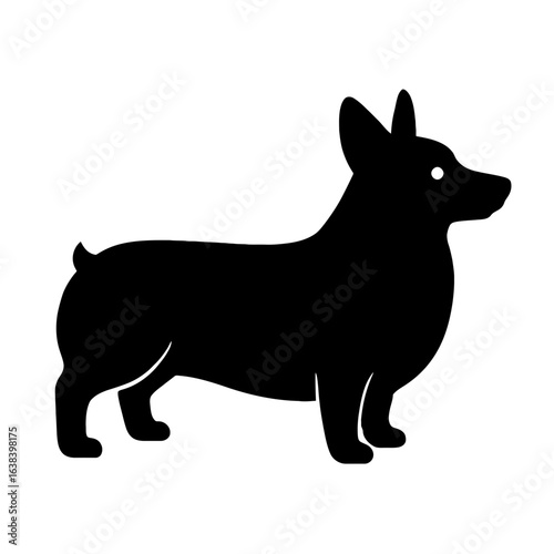 Design a black silhouette of a Pembroke Welsh Corgi white background clean vector shape