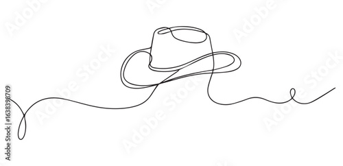 Single line drawing cowboy hat with flowing tail western wear headwear