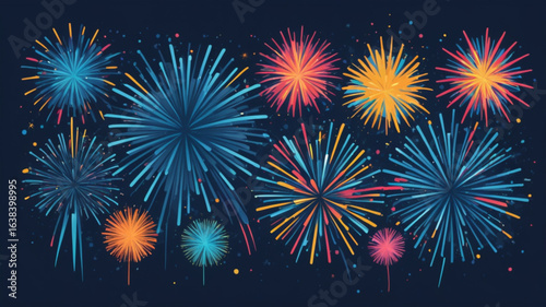 Blue party fireworks explosion sparkle glow modern celebration background design.