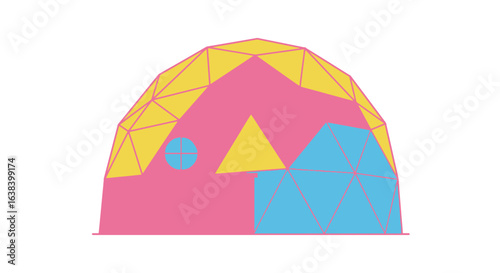 Stylized Geodesic Dome Home Flat Vector Illustration with Geometric Design
