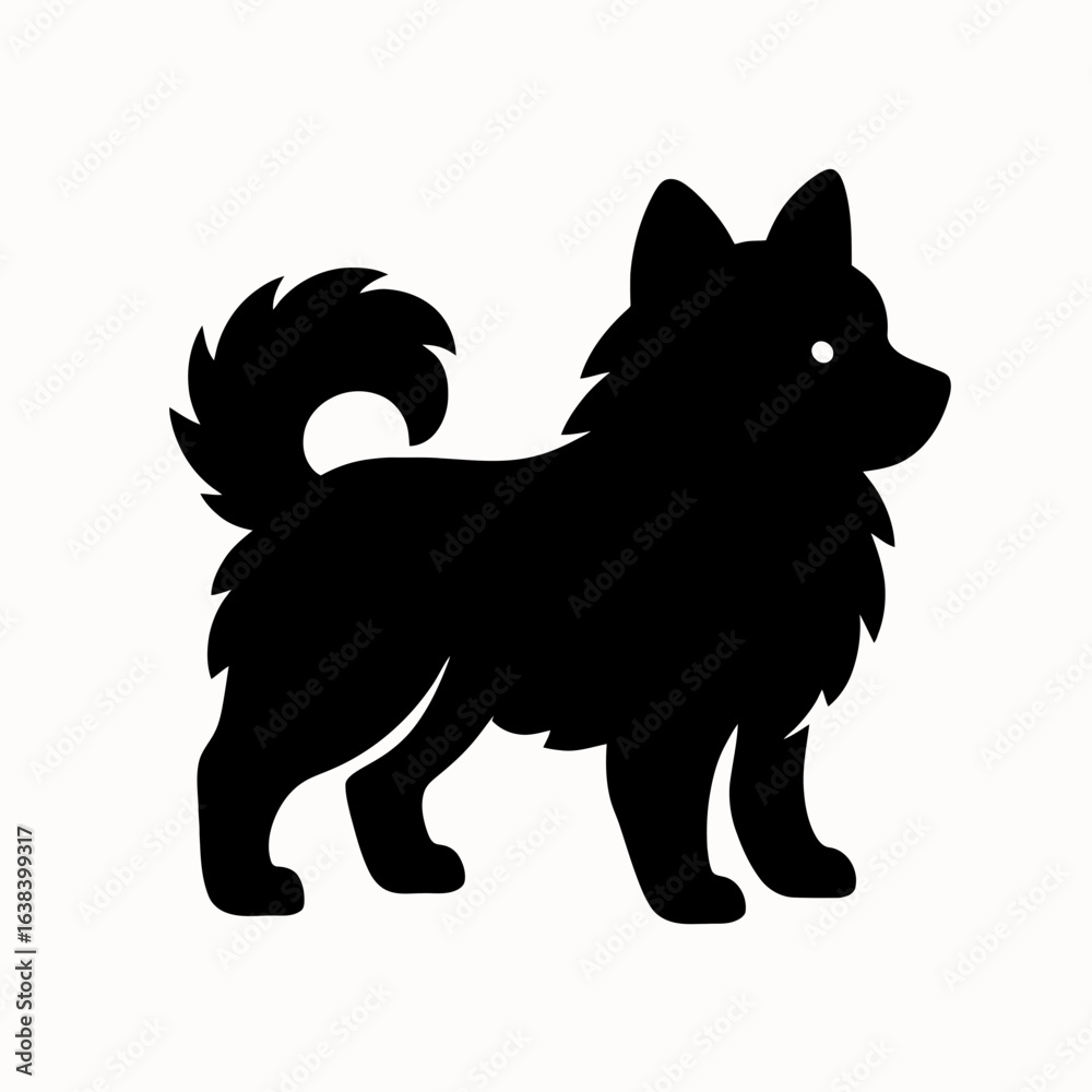 Obraz premium Design a black silhouette of a Pomeranian Mix white background clean vector shape