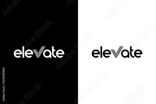 Elevate Modern Text logo design inspiration black and white background.