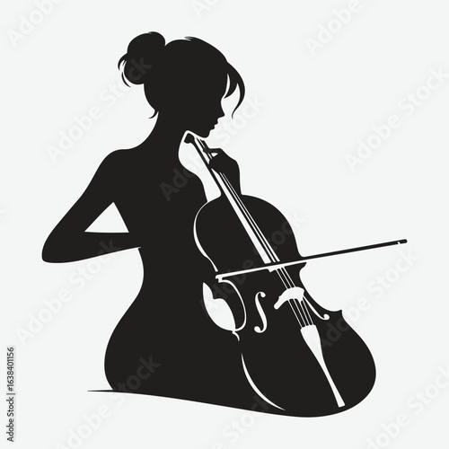 a black silhouette of a person playing the cello