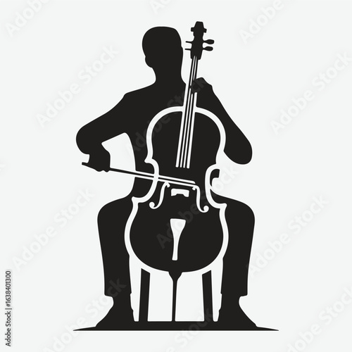 a black silhouette of a person playing the cello