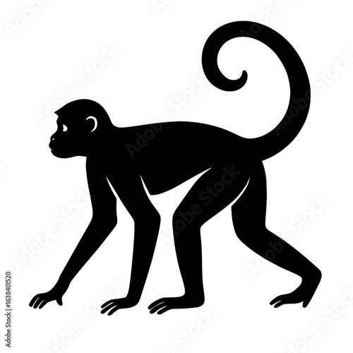 Design a black silhouette of a Spider Monkey white background clean vector shape