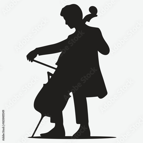 a black silhouette of a person playing the cello