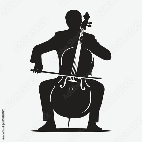 a black silhouette of a person playing the cello
