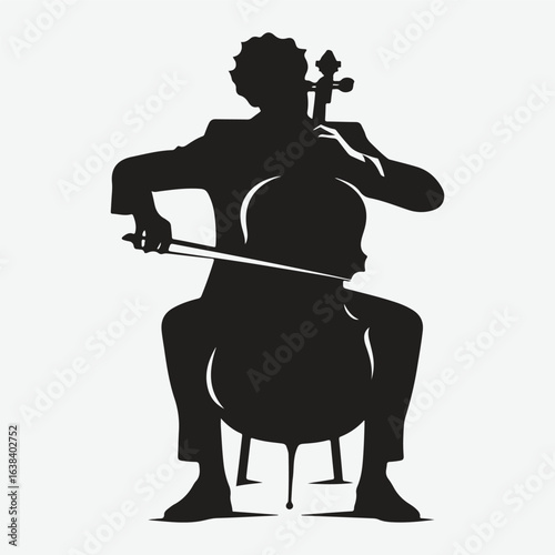 a black silhouette of a person playing the cello