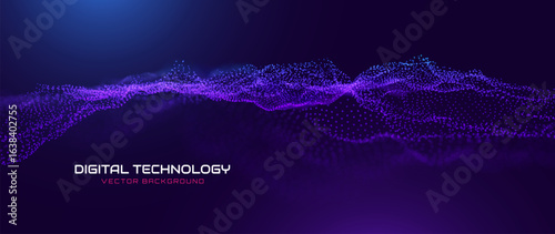 Blue Abstract Technology Digital Data Flow Wavy Lines Background. Color 3D Sound Wave BG. Tech and Science Vector Illustration.