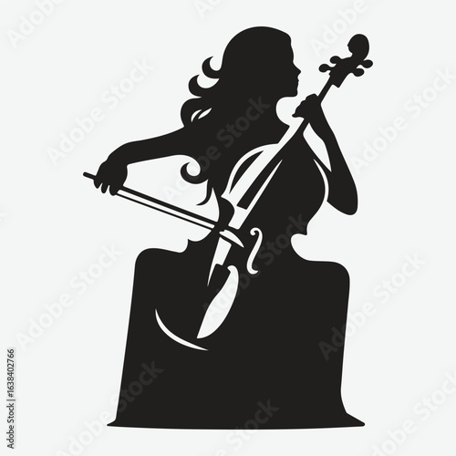 a black silhouette of a person playing the cello