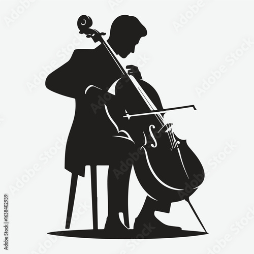 a black silhouette of a person playing the cello