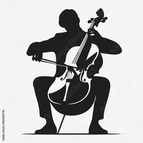a black silhouette of a person playing the cello