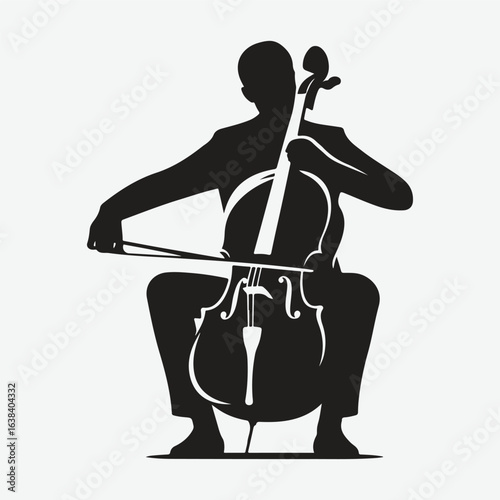 a black silhouette of a person playing the cello