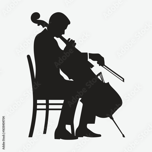 a black silhouette of a person playing the cello