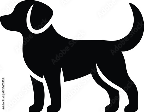 Elegant Black Dog Silhouette on White Background Pet Animal Illustration for Graphic Design Projects and Digital Marketing Content