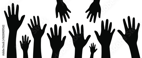 Hands together giving and receiving hands silhouette white background