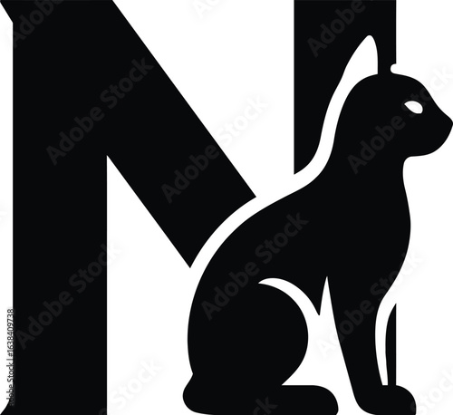 Elegant Cat Silhouette Integrated with Letter N Logo Design Pet Branding Initial Logo Inspiration Feline Symbol Minimalist Creative Typography