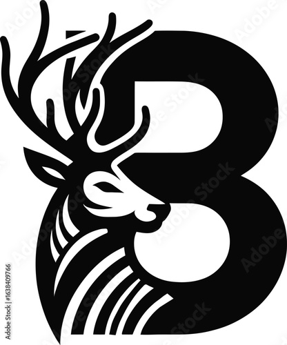 Elegant Deer and Number Three Logo Design Black and White Graphic Illustration Creative Branding Identity for Wildlife or Outdoor Company Business Vector Illustration