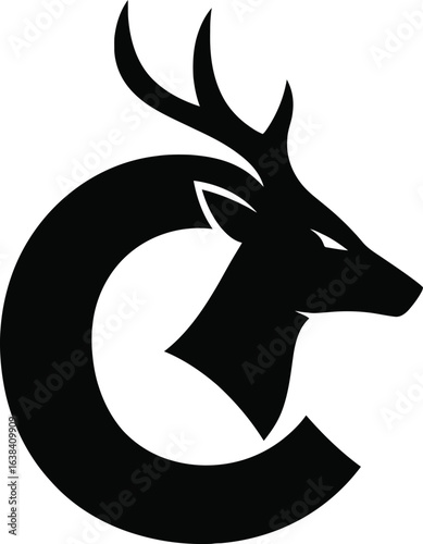 Elegant Deer Head Silhouette Forming Letter C Minimalist Logo Design for Nature Conservation and Wildlife Organizations