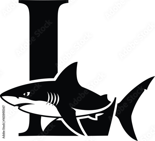 Letter L with Shark Silhouette Elegant Monogram Design Perfect for Branding and Business Logos Educational Marine Life and Ocean Conservation Projects