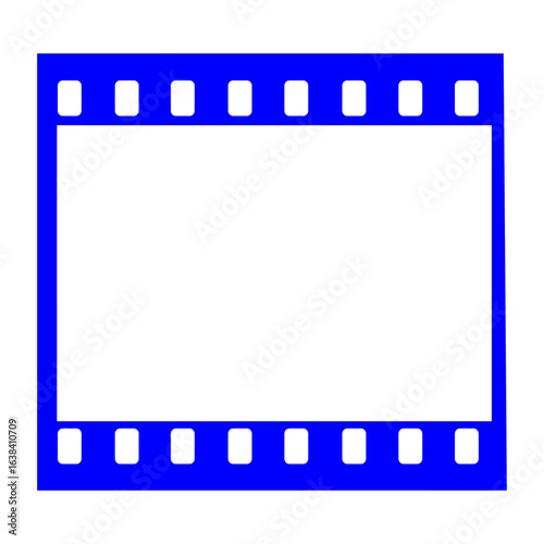 A classic 35mm film strip frame icon, rendered in a clean, modern vector style, representing cinema, photography, and vintage media