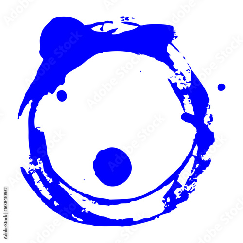 A distressed grime and grunge vector icon, featuring an abstract ink blot and splatter in the shape of an eye or circle, perfect for urban and artistic designs
