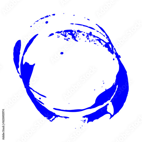 A distressed grime and grunge vector icon, featuring an abstract ink splatter and blot in the shape of an incomplete circle, perfect for urban and artistic designs