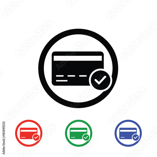 Credit card payment approved icon with check mark and color variations Free Download Credit card payment approved icon with check mark and color variations - GFXLoad