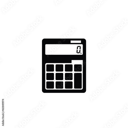 Black calculator icon with a digital display showing zero