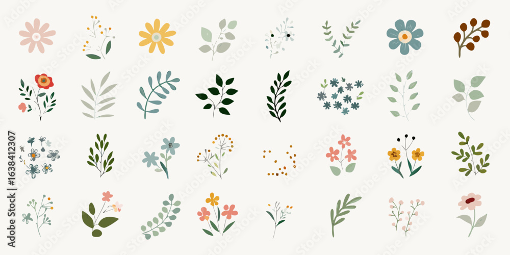 Fototapeta premium Collection of delicate hand drawn floral and botanical illustrations